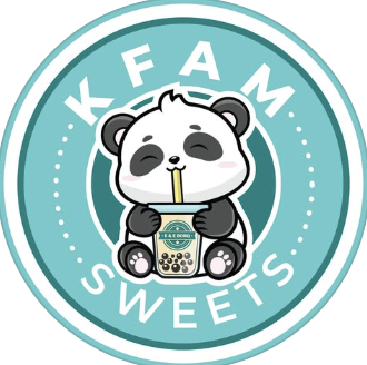 KFAM Sweets logo — a panda mascot drinking bubble tea